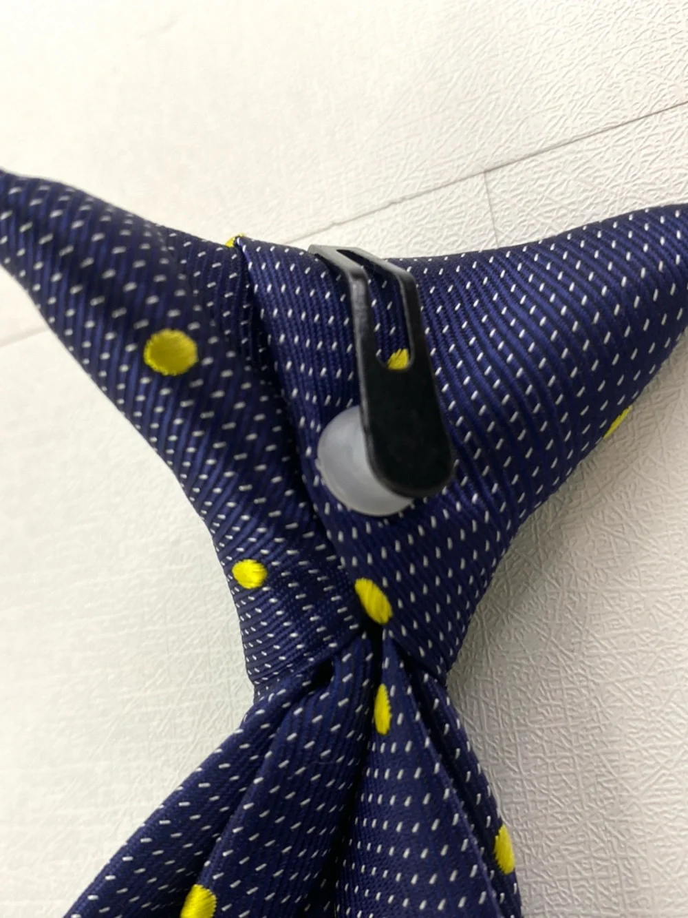 Boys Navy Blue Yellow Clip-on Necktie Lot of 2 Kids Accessories Plaid Polka Dots